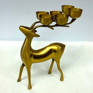 Vintage brass reindeer six tealight holder spots